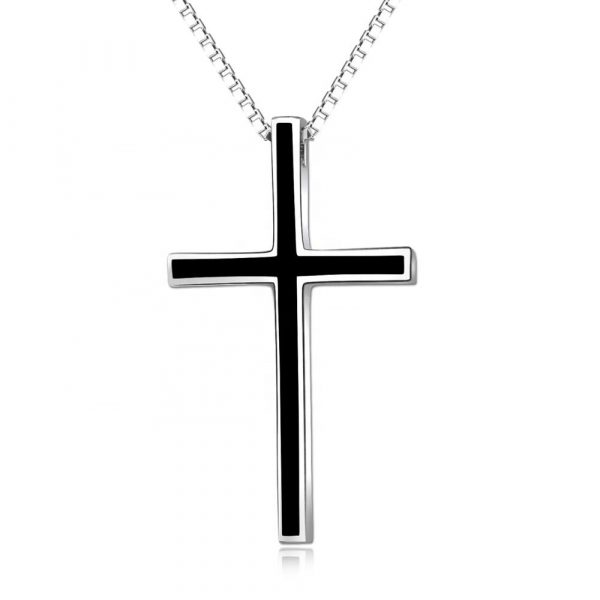 925 Sterling Silver mens cross pendant black cross necklace mens