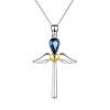 Fashion Sterling Silver 925 Jewelry Women Austria Crystal Angel Wing Cross Pendant Necklace
