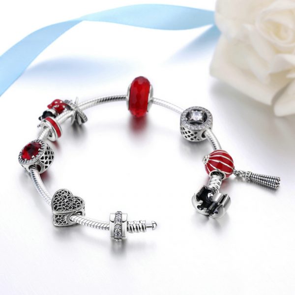 Sterling silver new pandora bracelet girls pandora bracelet with red beads