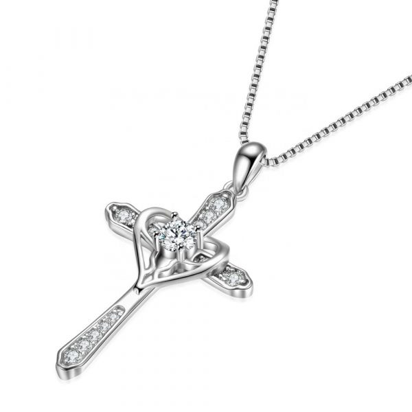 Religious Jewelry 925 Sterling Silver jesus cross necklace Love heart Cross Pendant Necklace