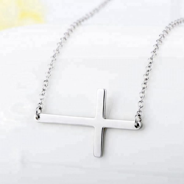 Religious Jewelry 925 Sterling Silver sideways cross necklace Pure Silver Cross Necklace