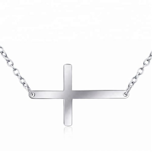 Religious Jewelry 925 Sterling Silver sideways cross necklace Pure Silver Cross Necklace