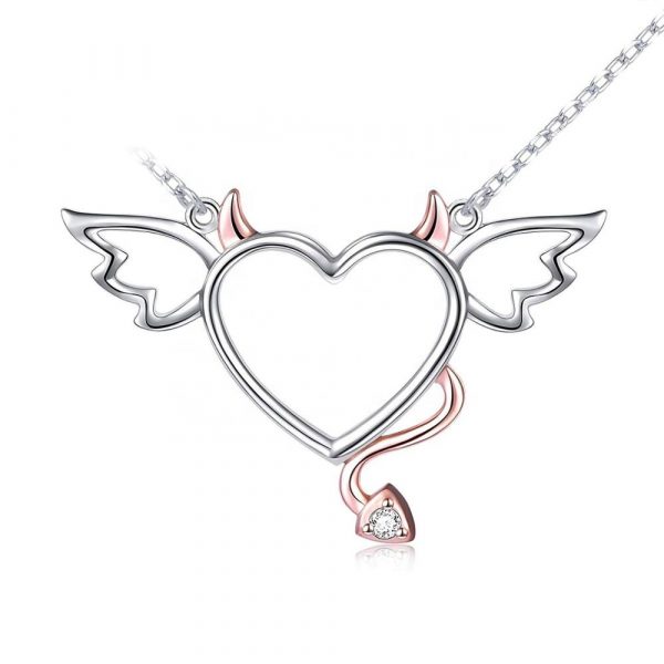 925 Sterling Silver Angel Heart Pendant Necklace for Women Girlfriend Wife