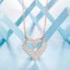 925 Sterling Silver rose gold heart necklace Adjustable Chain 16-18 inch