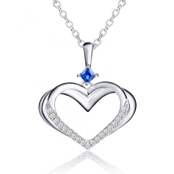 925 Sterling Silver Heart Necklaces aquamarine heart necklace for Women Girls