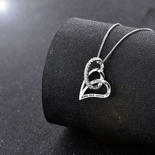 925 Sterling Silver engraved heart necklace I Love You to the Moon necklaces White Cubic Zirconia
