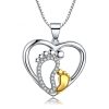 925 Sterling Silver Two-Tone Gold Foot Prints Heart Pendant Necklace for Women
