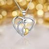 925 Sterling Silver Two-Tone Gold Foot Prints Heart Pendant Necklace for Women