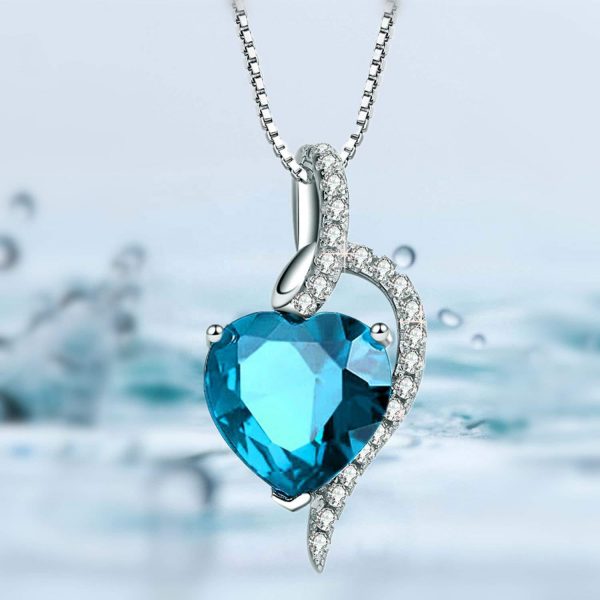 925 Sterling Silver Women Jewelry heart of the ocean necklace Blue Ocean Love Heart