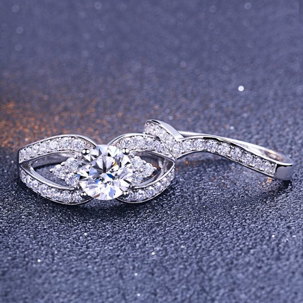 Cheap Wholesale 925 Sterling Silver Cluster CZ Diamond Split Shank Womens Wedding Ring Sets