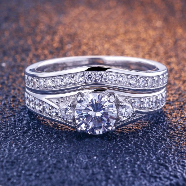 Cheap Wholesale 925 Sterling Silver Custom CZ Diamond bridal Wedding Ring Sets