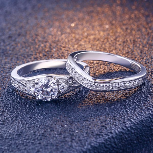 Cheap Wholesale 925 Sterling Silver Custom CZ Diamond bridal Wedding Ring Sets