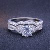Customize 925 Sterling Silver Double Row Engagement Wedding Ring Sets For Bridal