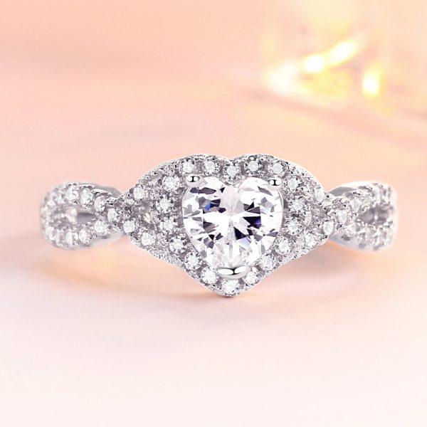 Directly Factory Wholesale Genuine 925 Sterling Silver Cubic Zirconia Heart Ring With Rhodium Plating