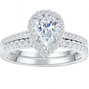European Hot Sale Pear Cut Teardrop Cubic Zirconia Silver Bridal Engagement Ring Sets For Women