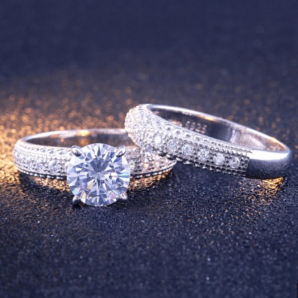 Fancy Arabic Jewelry 925 Sterling Silver Half Eternity Bridal Wedding Rings Set For Women