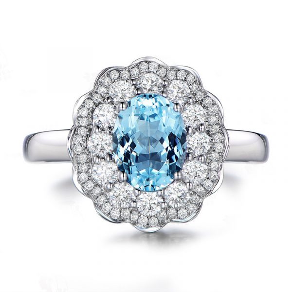 Fashion Silver Engagement Rings For Women With Topaz Blue Color Cubic Zirconia