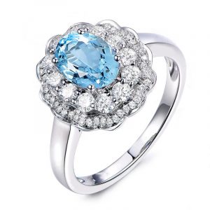 Fashion Silver Engagement Rings For Women With Topaz Blue Color Cubic Zirconia