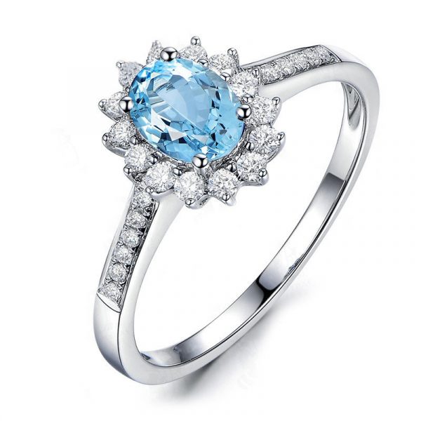 Fashion Sterling Wedding Band For Women With Topaz Blue Color Cubic Zirconia