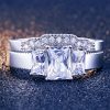 Guangzhou Factory 925 Sterling Silver 5A CZ three Stone Engagement Wedding Ring Sets