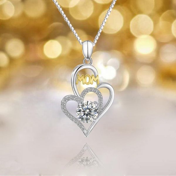 I Love You Mom S925 Sterling Silver Heart Pendant Necklace Mother's Birthday Gift
