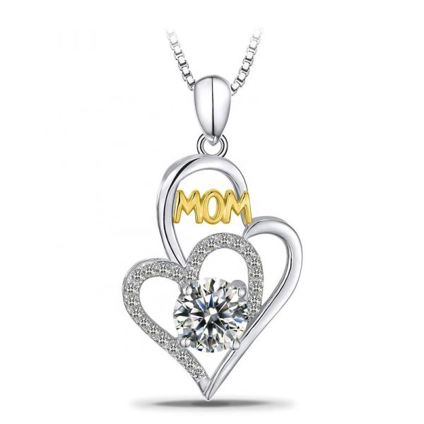 I Love You Mom S925 Sterling Silver Heart Pendant Necklace Mother's Birthday Gift