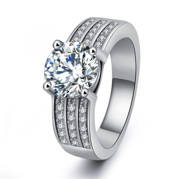 Luxury Women's Engagement Rings Sterling Silver Cubic Zirconia Wedding Rings With 925 Stamped