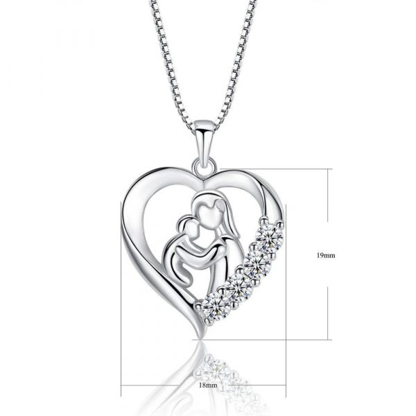Mother's Day 925 Sterling Silver Heart Pendant Necklace Mother and Child Theme Jewelry