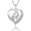 Mother's Day 925 Sterling Silver Heart Pendant Necklace Mother and Child Theme Jewelry