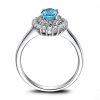Topaz Blue Color Cubic Zirconia Rhodium Plated Silver Engagement Rings For Women