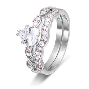 Trendy White And Pink Zircons Sparkling Infinity Love Jewelry Heart Shape Bridal Wedding Ring Sets