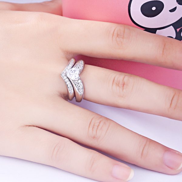 American Hot Sale 925 Sterling Silver V Shape Bridal Ring Wedding Ring Set Wholesales