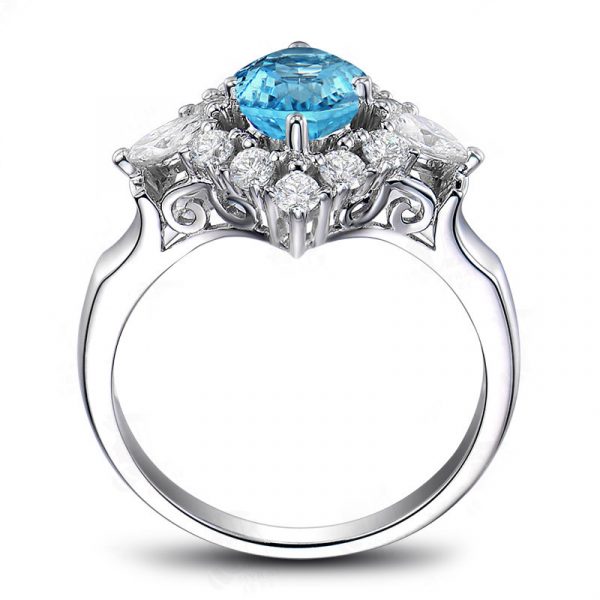 Wholesale Genuine 925 Sterling Silver Engagement Rings With Topaz Blue Color Cubic Zirconia