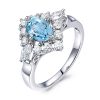 Wholesale Genuine 925 Sterling Silver Engagement Rings With Topaz Blue Color Cubic Zirconia
