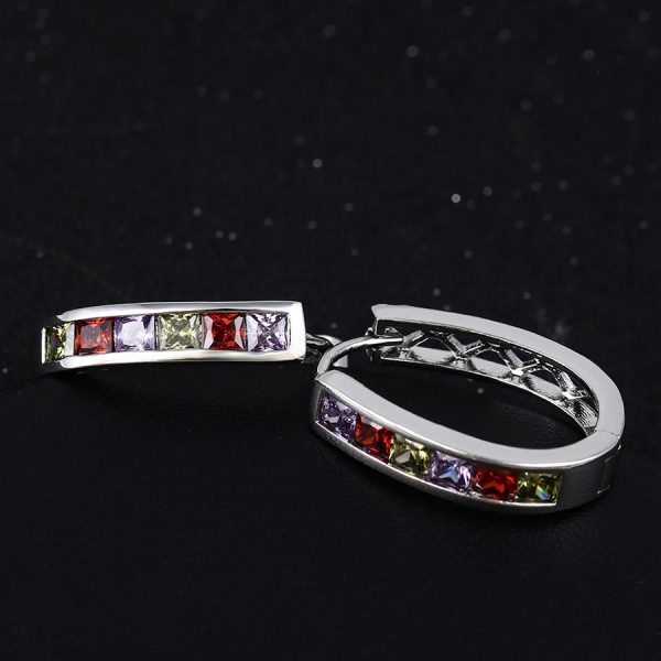 Europe Popular Colorful Gemstone Inlayed Sterling Silver Hoops For Women