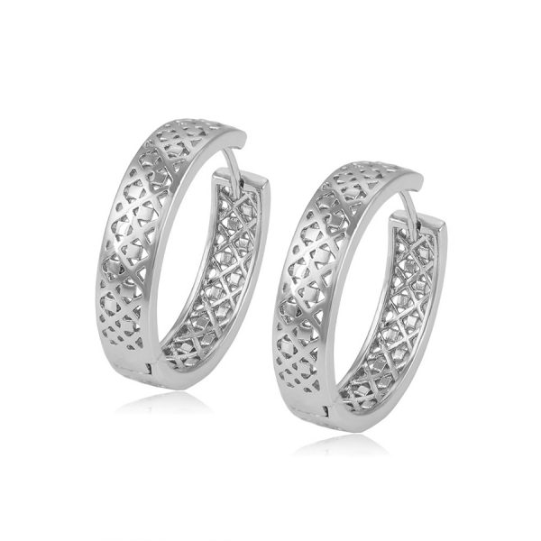 Fashion Jewelry Made In China Wholesale Simple Hollowed Rhodium Plated Hoop Earring