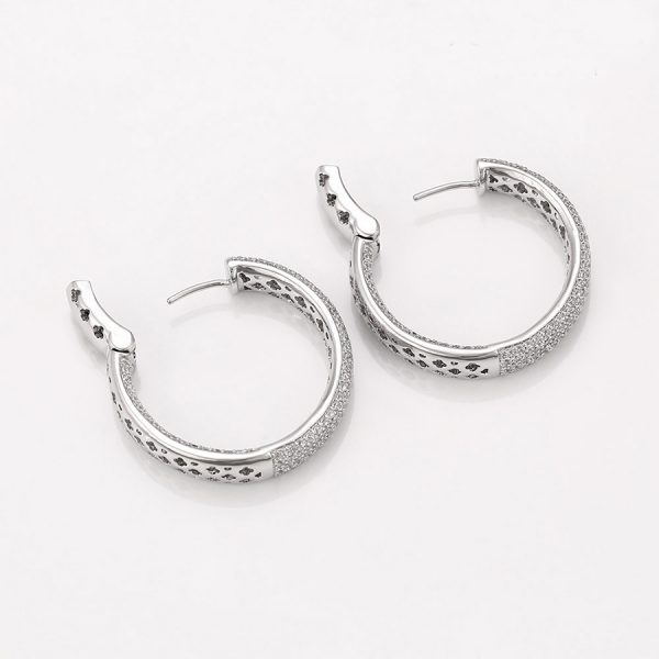 Luxury Zircon Artificial Diamond Hoop Earrings Micro Pave Gemstone Silver Hoop Earrings