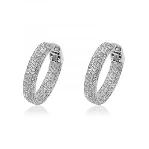 Luxury Zircon Artificial Diamond Hoop Earrings Micro Pave Gemstone Silver Hoop Earrings