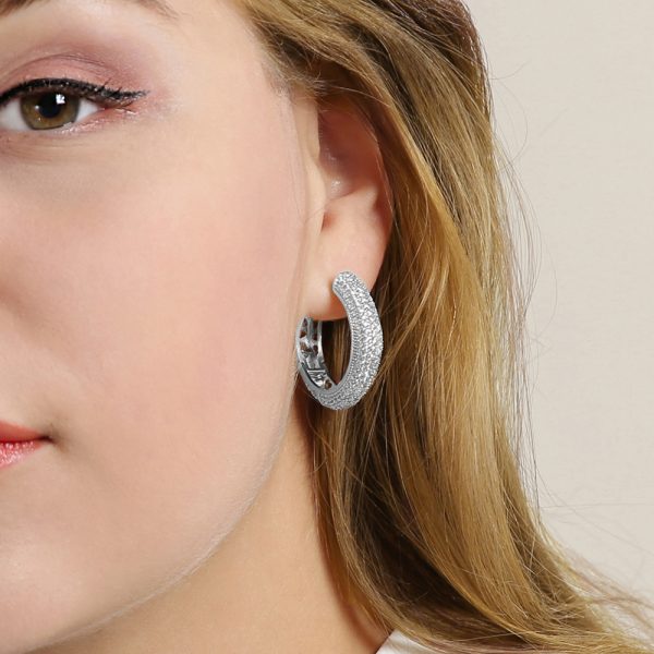 Luxury Zircon Artificial Diamond Hoop Earrings Rhodium Plated Crystal Hoop Earrings