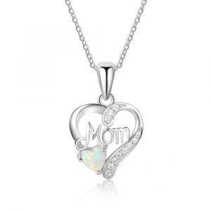 Genuine 925 Sterling Silver Women Opal Heart Necklaces Pendants Heart Shape Opal Stone Best Jewelry Gift For Mom