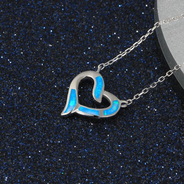 925 Sterling Silver Blue Opal Heart Necklace For Wedding Bridesmaid Gift Girls Birthday Opal Pendant Necklace Jewelry