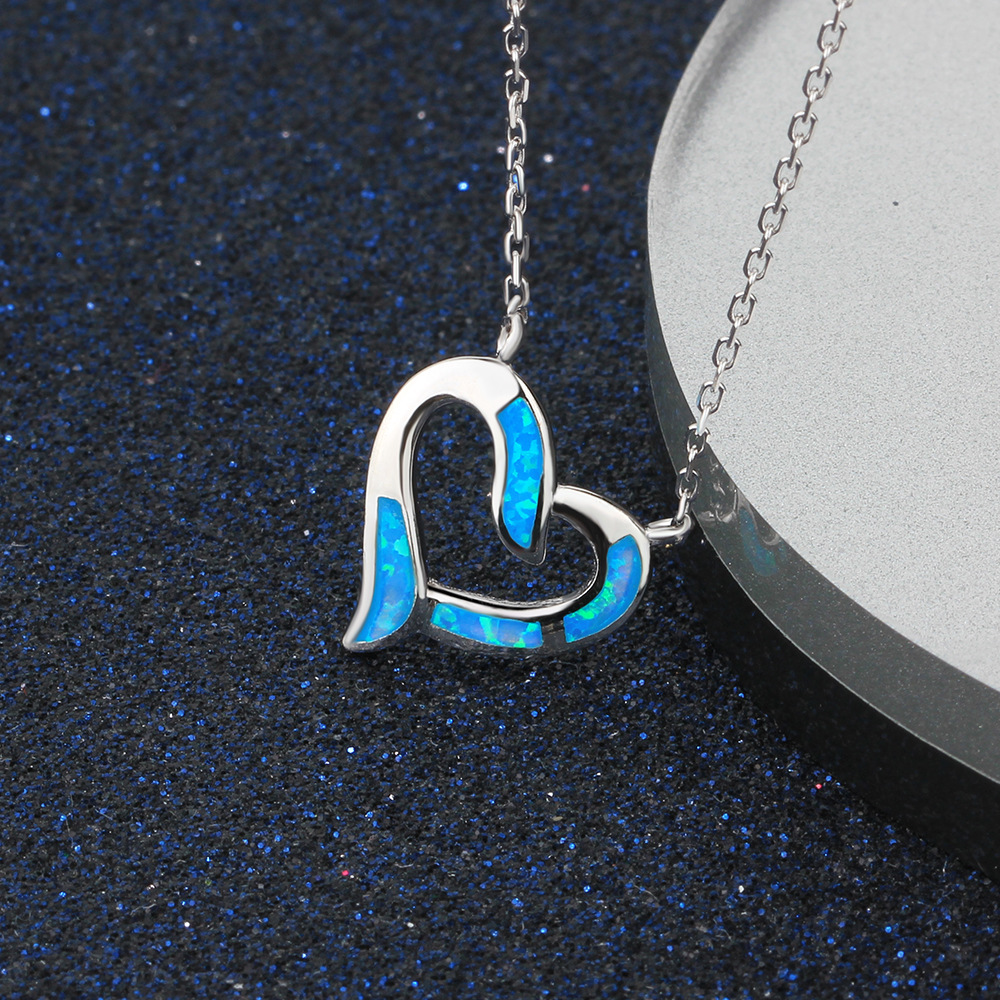 925 Sterling Silver Blue Opal Heart Necklace For Wedding Bridesmaid