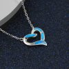 925 Sterling Silver Blue Opal Heart Necklace For Wedding Bridesmaid Gift Girls Birthday Opal Pendant Necklace Jewelry