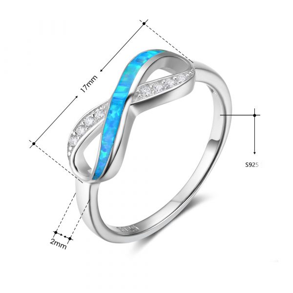 925 Sterling Silver Jewelry Women Blue Fire Opal Infinity Ring Rhodium Plated Infinity Rings For Girls