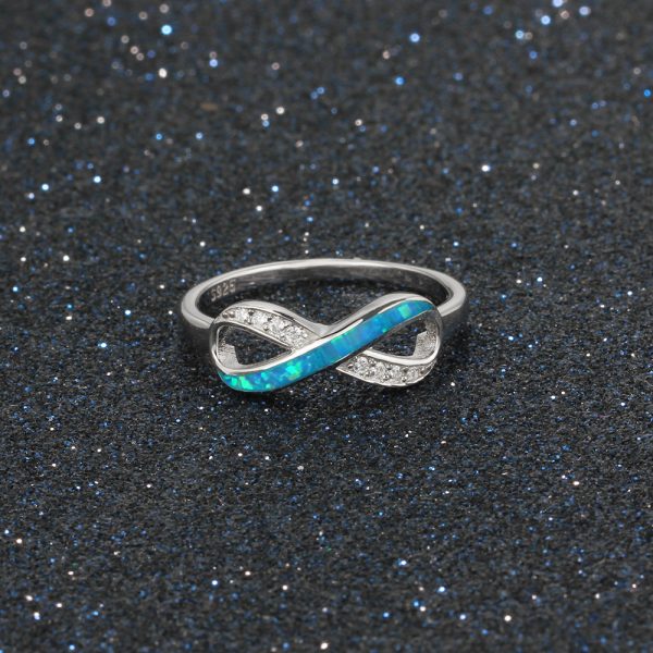 925 Sterling Silver Jewelry Women Blue Fire Opal Infinity Ring Rhodium Plated Infinity Rings For Girls