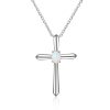 925 Sterling Silver Opal Cross Pendant Necklace For Women Natural Opal Necklace