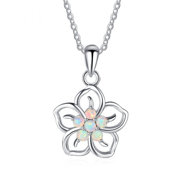 Amazon 925 Sterling Silver Jewelry Created Blue Opal Pendant Necklace Flower Women Opal Necklace