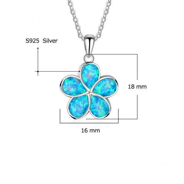 Amazon Hot Sale 925 Sterling Silver Blue Inlay Opal Hawaiian Flower Charm Pendant Blue Opal Necklace