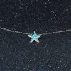 Beach Necklace 925 Sterling Silver Opal Stone Sea Star Pendant Necklace For Girls