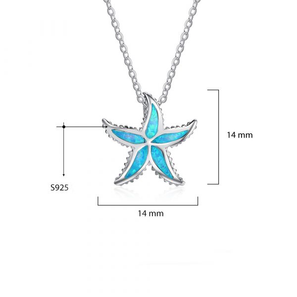 Beach Necklace 925 Sterling Silver Opal Stone Sea Star Pendant Necklace For Girls